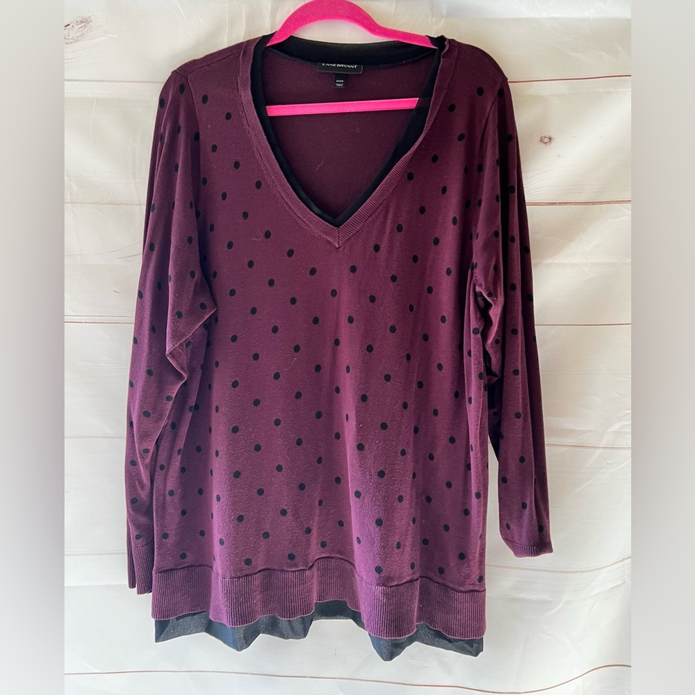 Lane Bryant pullover  Sweater Purple with black polka dits Dots sz 22/24